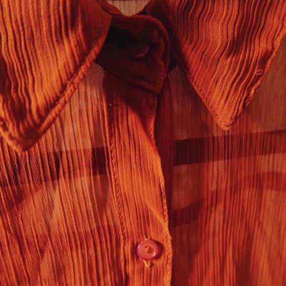 Oversized Semi-Sheer Orange Button Down Shirt - Picture 3 of 3